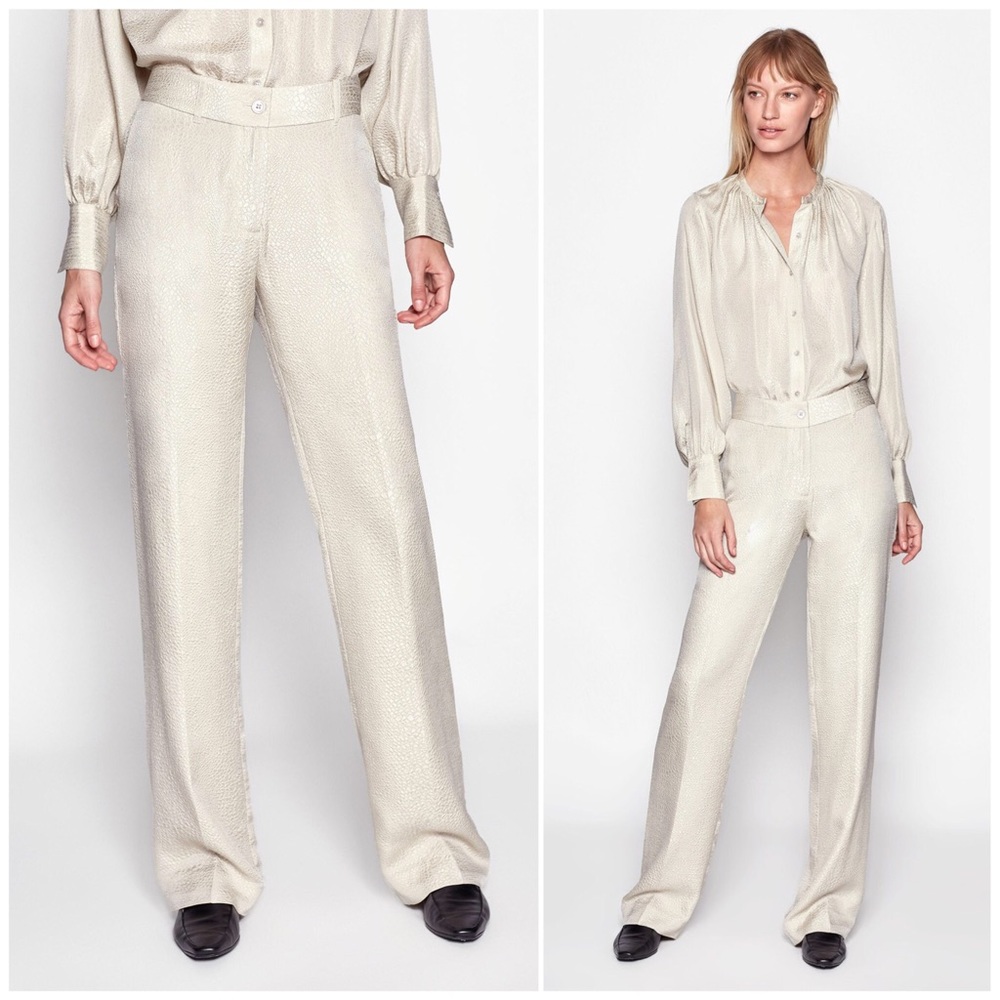 EQUIPMENT Lita Trousers Silk Pants Wide Embossed 4 - Picture 1 of 6
